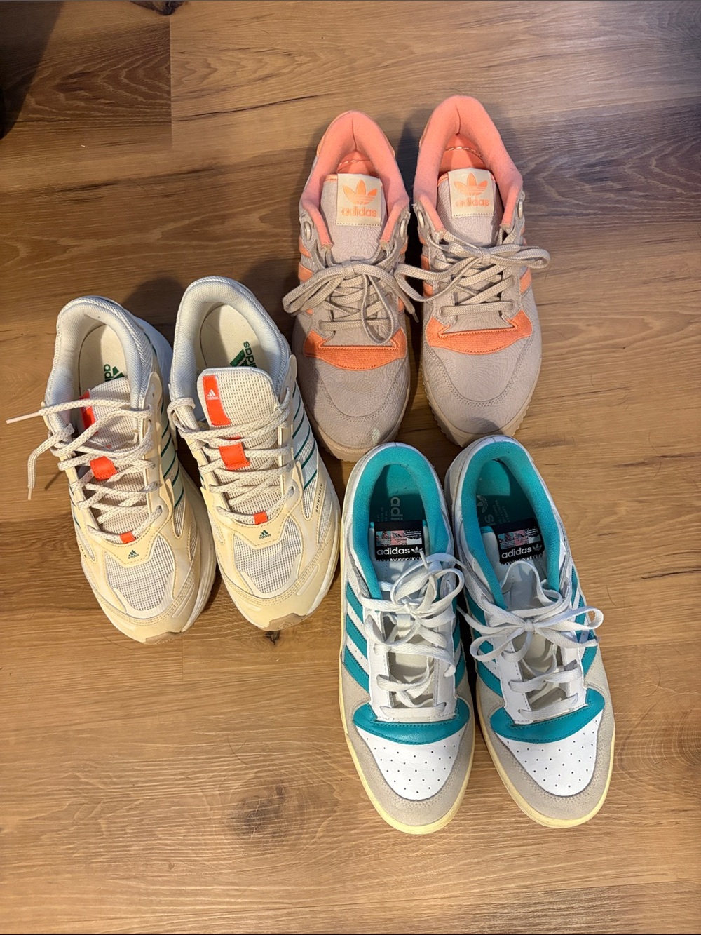 adidas Three-Pair Sneaker Set - Coral, Teal, Cream